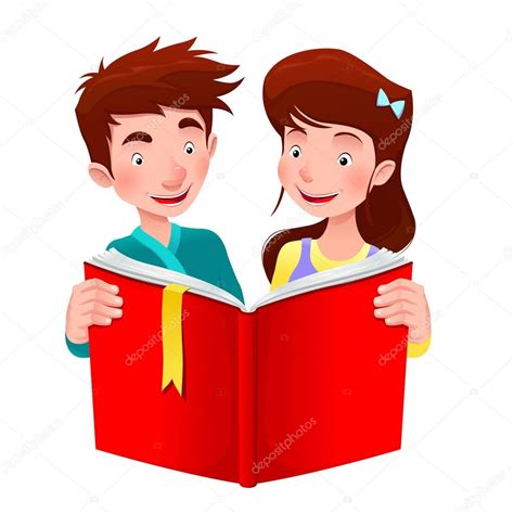 Niño Y Niña Están Leyendo Un Libro Ilustración De Stock De ©ddraw