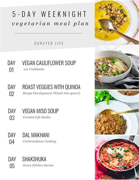 5 Day Vegetarian Meal Plan 1 Gf Curated Life Studio