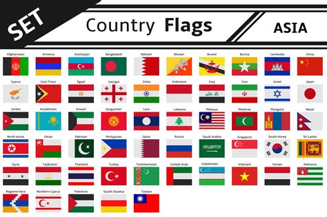 Set Countries Flags Asia Illustrations Creative Market