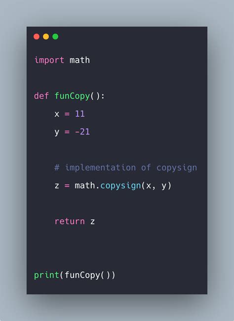Python Math copysign() Function Example
