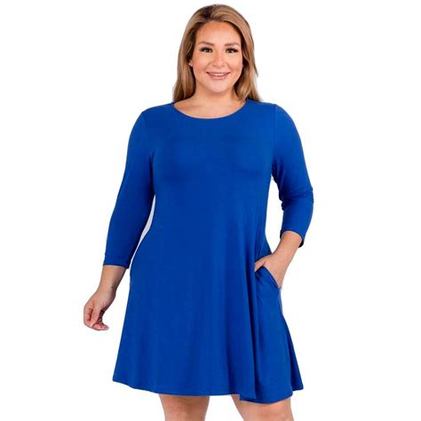 Women S Three Quarter Sleeve Swing Dress Plus Size Royal Blue 3xl