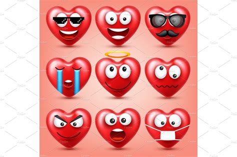Heart Smiley Emoji Vector Set For Vector Graphics Creative Market
