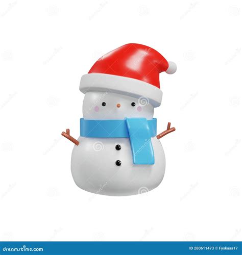 3d Render Cute Snowman In Blue Scarf And Xmas Hat Stock Vector