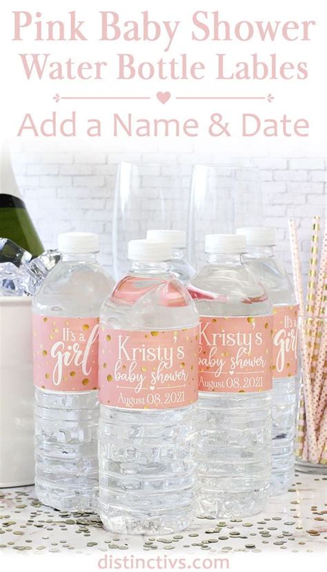 Personalized Pink And Gold Girl Baby Shower Water Bottle Labels 24