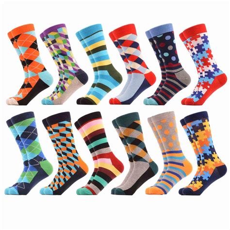 12 Pairs Lot Men S Colorful Multi Style Combed Cotton Colorful Socks Casual Crew Socks Fashion