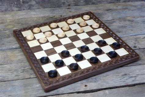 Wooden Checkerboard With Wooden Checkers Handmade Wooden Etsy