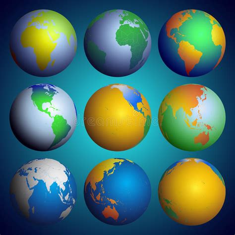 Insieme Dei Globi Vettore Della Mappa Di Mondo Di Colore Illustrazione