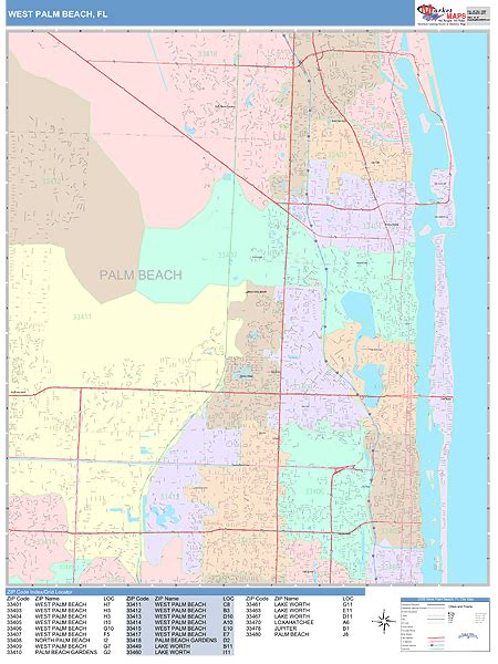 West Palm Beach Florida Wall Map Color Cast Style By Marketmaps