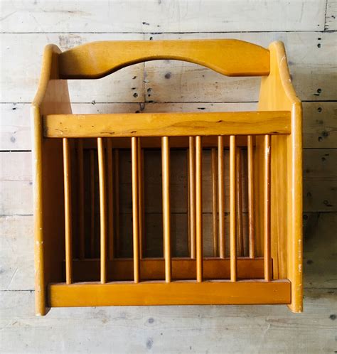 Vintage Wooden Magazine Rack Teak Mid Century Book Storage Etsy