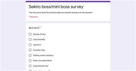 Sekiro Main Boss And Mini Boss Survery Your Favourite Least Favourite