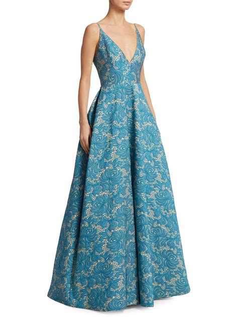 Ml Monique Lhuillier Floral Ball Gown In Turquoise Blue Lyst