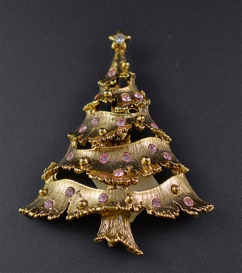 Vintage Rhinestone Christmas Tree Pin Brooch Mink Road Vintage Jewelry