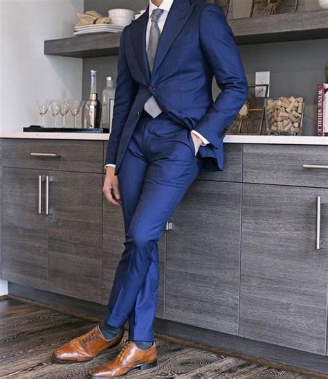 When teaming navy shoes with a navy suit, go for shoes that are several shades darker than the tailoring. Tailor Made Navy Blue Groom Tuxedos 2 Piece Mens Wedding ...