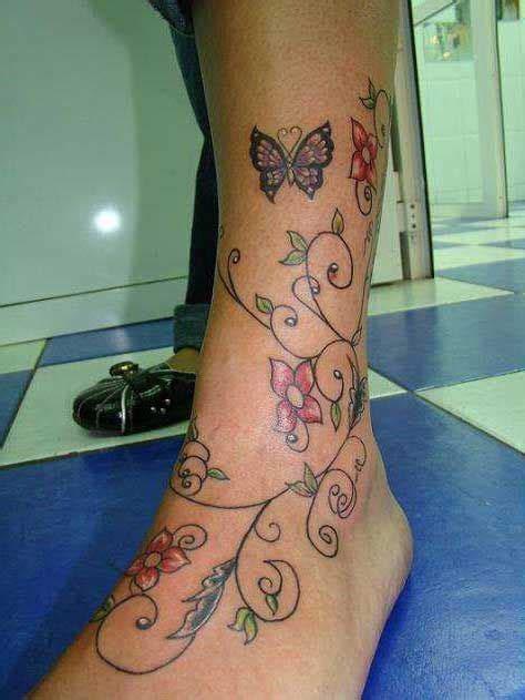 Small butterfly ankle foot tattoos purple rose ankle tattoos - Google Search | Vine tattoos ...