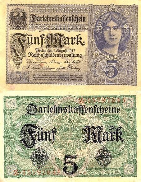 Germany 5 Mark Banknote 1917 P 56b Unc