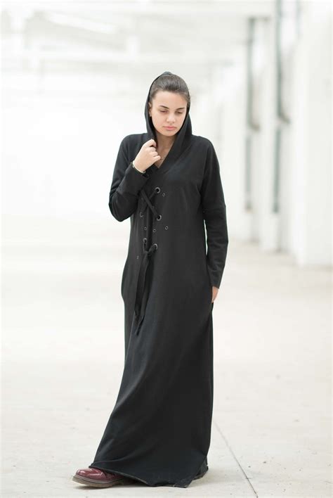 Hooded Maxi Dress In Black Allseams