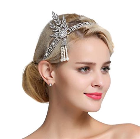 Silver leaf rhinestone crystal headband embellished with pearl for your big day! FAIRY COUPLE Art Deco 1920s Flapper Great Gatsby Leaf ...