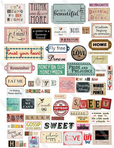 Digital Collage Sheet Words Sentences Phrases Quotes Inspirational