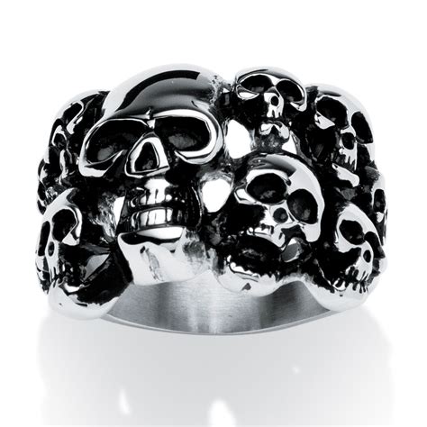 Mens Cluster Skull Ring In Antiqued Stainless Steel Sizes 9 16 On