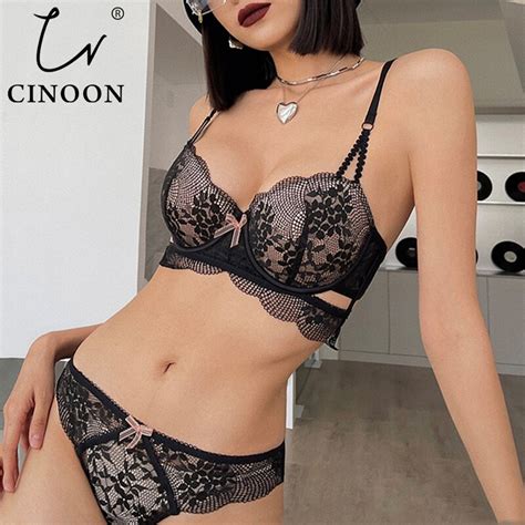 CINOON Sexy French Lace Embroidery Brassiere Lingerie Set Women S Underwear Set Push Up Bralette