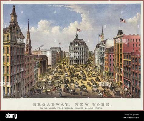 Litografia Vintage 1800s Broadway Manhattan New York Usa Dal Western