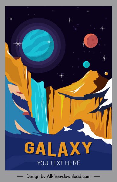 Galaxy Poster Planets Scenery Sketch Colorful Design Vectors Graphic