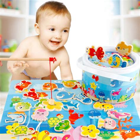 2017 Fish Wooden Magnetic Fishing Toy Set Baby Educational Toys Fish