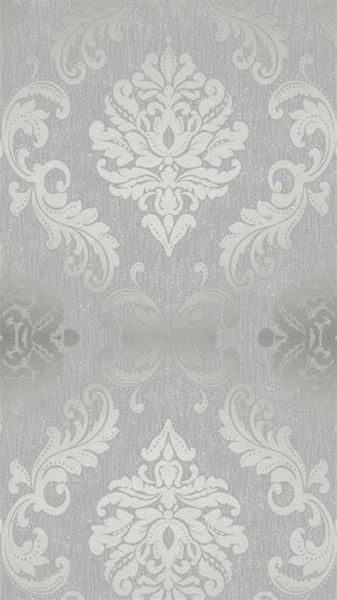 Chelsea Glitter Damask Wallpaper In Soft Grey And Silver Damask