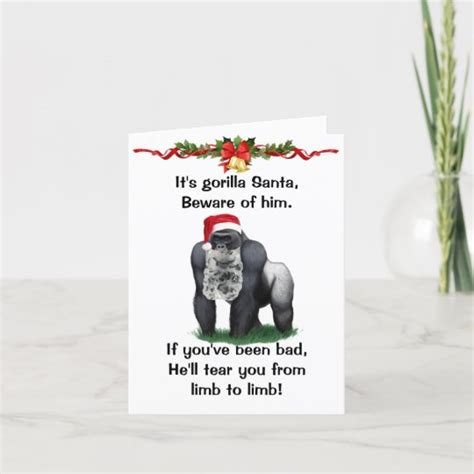 Funny Beware Of Gorilla Santa Christmas Card