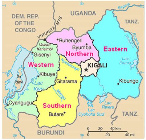 Physical map of rwanda showing major cities, terrain, national parks, rivers, and surrounding countries with international borders and outline maps. Rwanda Map