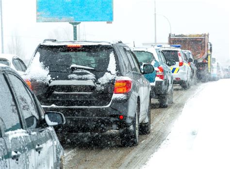 Winter Storm Traffic Editorial Stock Photo Image Of Snowfall 83471358
