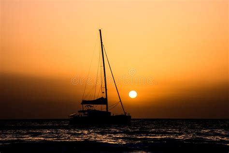 Sail Boat Silhouette At Sunset Stock Image Image Of Sunset Coast
