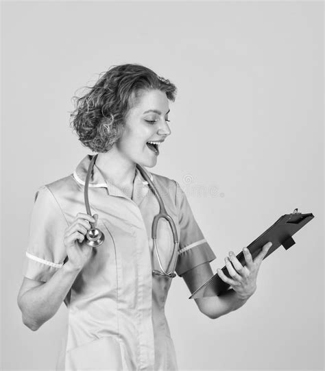 Woman Doctor With Stethoscope And Folder Medical Doctor Holding A