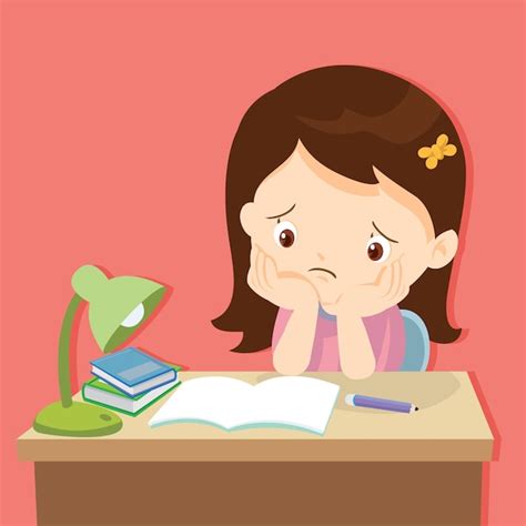 Premium Vector Little Cute Girl Bored With Homework