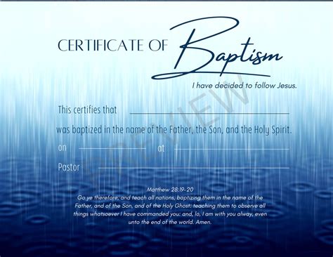 Printable Baptism Certificate Template Kjv Instant Digital Download