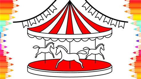How To Draw Carousel With Horses🎠 Coloring Pages For Kids Step By Step