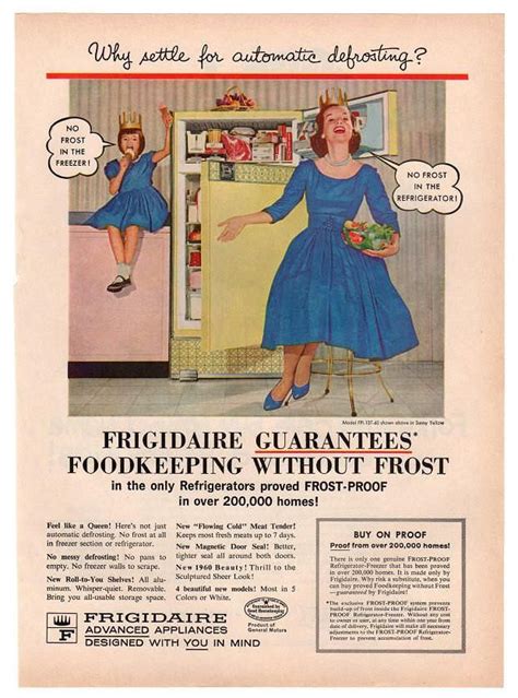 Vintage 1960 Frigidaire Refrigerator Magazine Print Ad Yellow Appliance