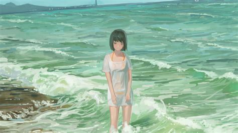 wallpaper manga anime girls sea beach summer short hair 1920x1080 odin 1456659 hd