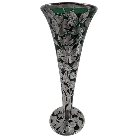 Alvin American Art Nouveau Green Silver Overlay Vase For Sale At 1stdibs
