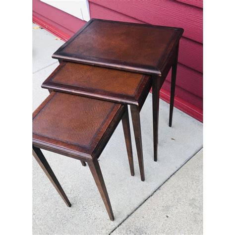 1930s Irwin Leather Inlayed Nesting Tables Set Of 3 Chairish