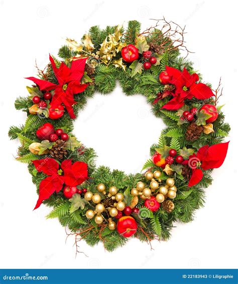 Christmas Wreath With Poinsettia Flowers Stock Image Image Of Green