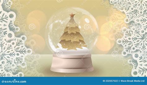 Image Of Falling Stars Over Snow Globe With Christmas Tree On Bright