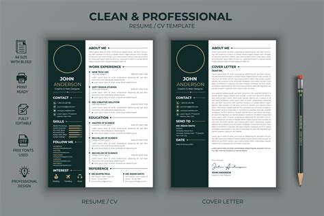 Clean Professional Resume And Cover Letter Layout Vector Template For