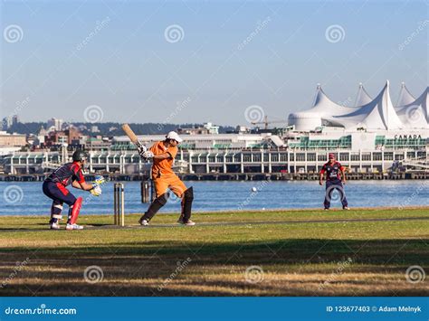 Vancouver Bc Canada July 19 2015 Young Men Play Cricket On A