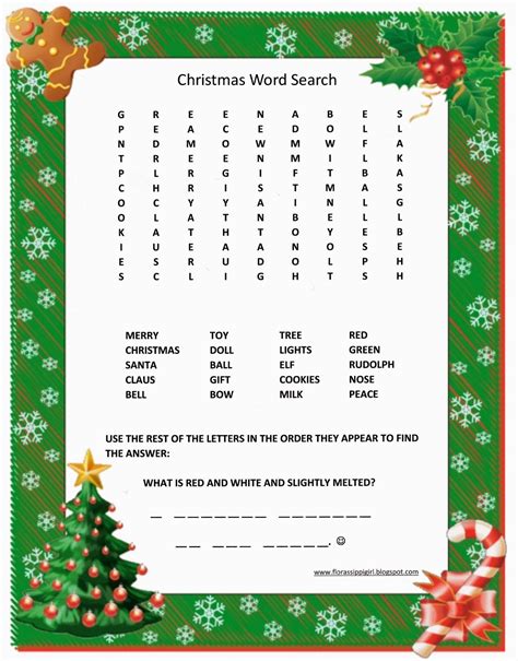Florassippi Girl Christmas Word Search Free Printable
