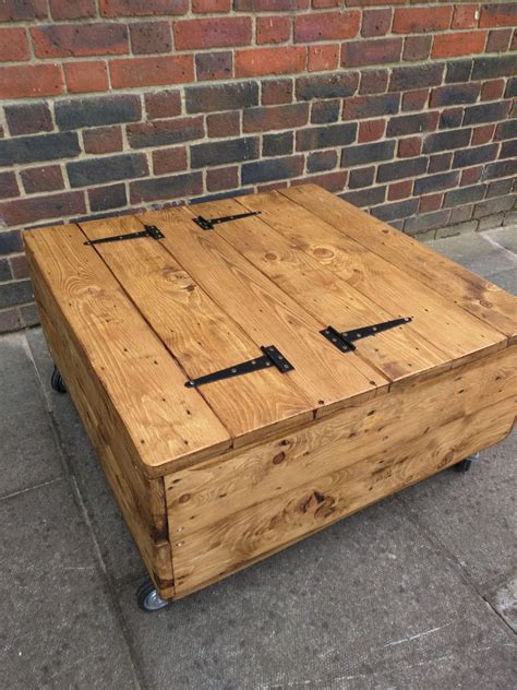 Rustic coffee table, rustic style. Medium Size Square Rustic Storage Coffee Table on Wheels ...