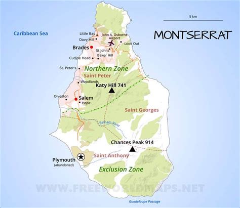 Montserrat Map Geographical Features Of Montserrat Of The Caribbean