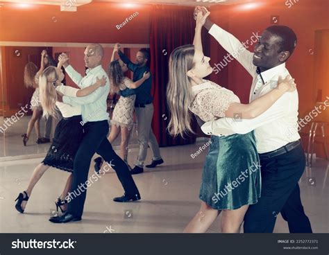 Young Smiling People Learning Dance Waltz Stock Photo 2252772371