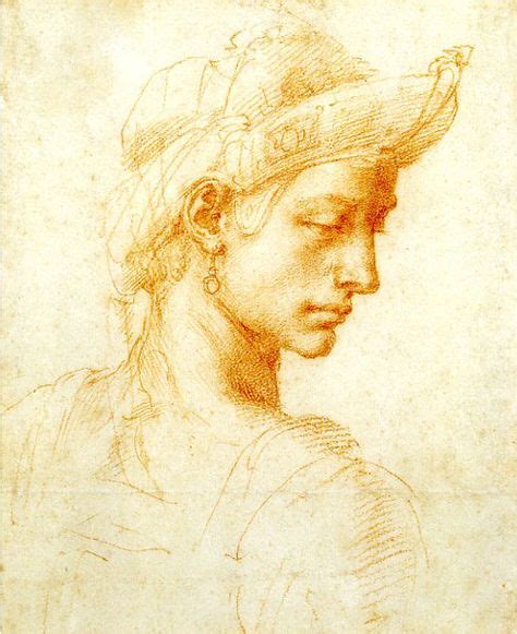 Head Of A Young Man By Michelangelo Red Chalk Ca 1516 Dessin Noir