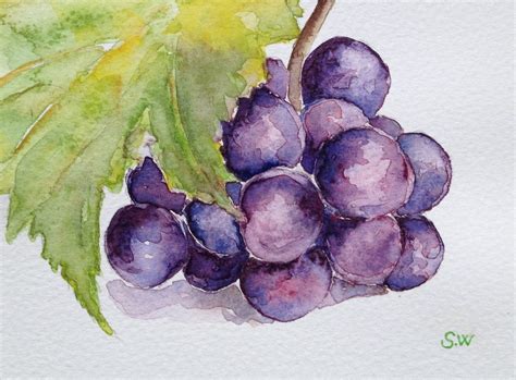 Original Watercolor Still Life Painting Grapes Wall